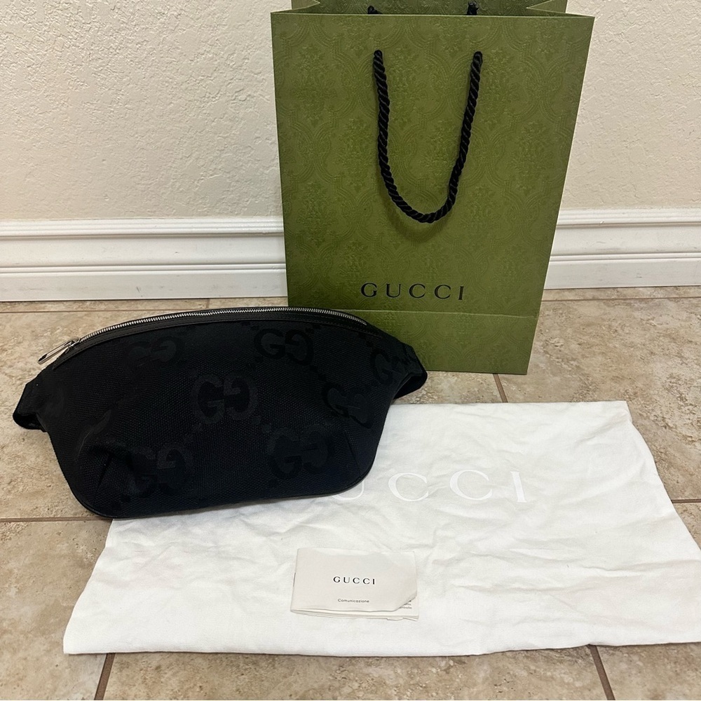 New authentic Gucci Jumbo GG belt crossbody bag in GG canvas with leather trim - Picture 6 of 16